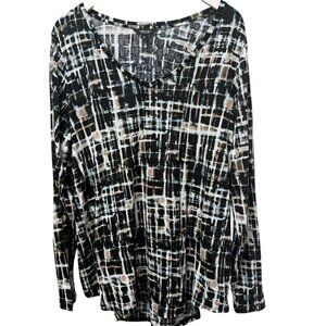 Simply Vera Wang Womens Top Plus Size 1X Long Sleeve Tee Black Modern Rayon